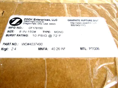 NEW ZOOK ENTERPRISES CF178150 GRAPHITE RUPTURE DISC 8 in-150# 4037490