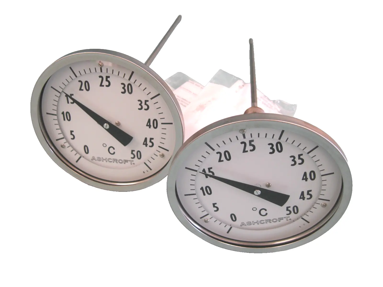 Lot (2) Ashcroft 0-50C° Adjustable Angle Thermometer 5" Dial 8" Stem 1/2" NEW F3