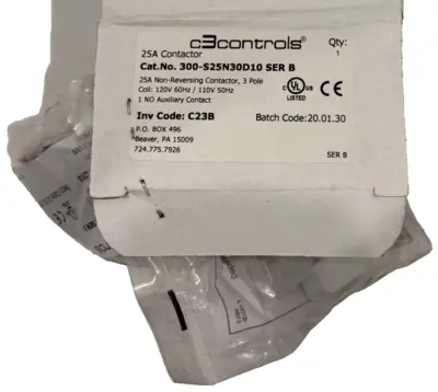 NEW C3CONTROLS 300-S25N30D10 NONREVERSING CONTACTOR SER.B W/ EXTRAS 300S25N30D10