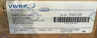 USED BOX OF 12 - VWR 15900-226 CLEAR BR GLASS BOTTLE 1000ML  W/ TEFLON-LINED CLOSURE