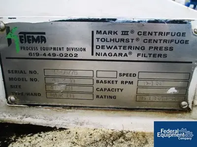 USED Ketema 48" x 30" Ketema Mark III Basket Centrifuge, 316L S/S