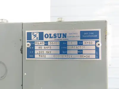 Olsun 7481 Reactor Transformer 3PH KVA-R1.43 HV-85A LV-0.165MHY H-80