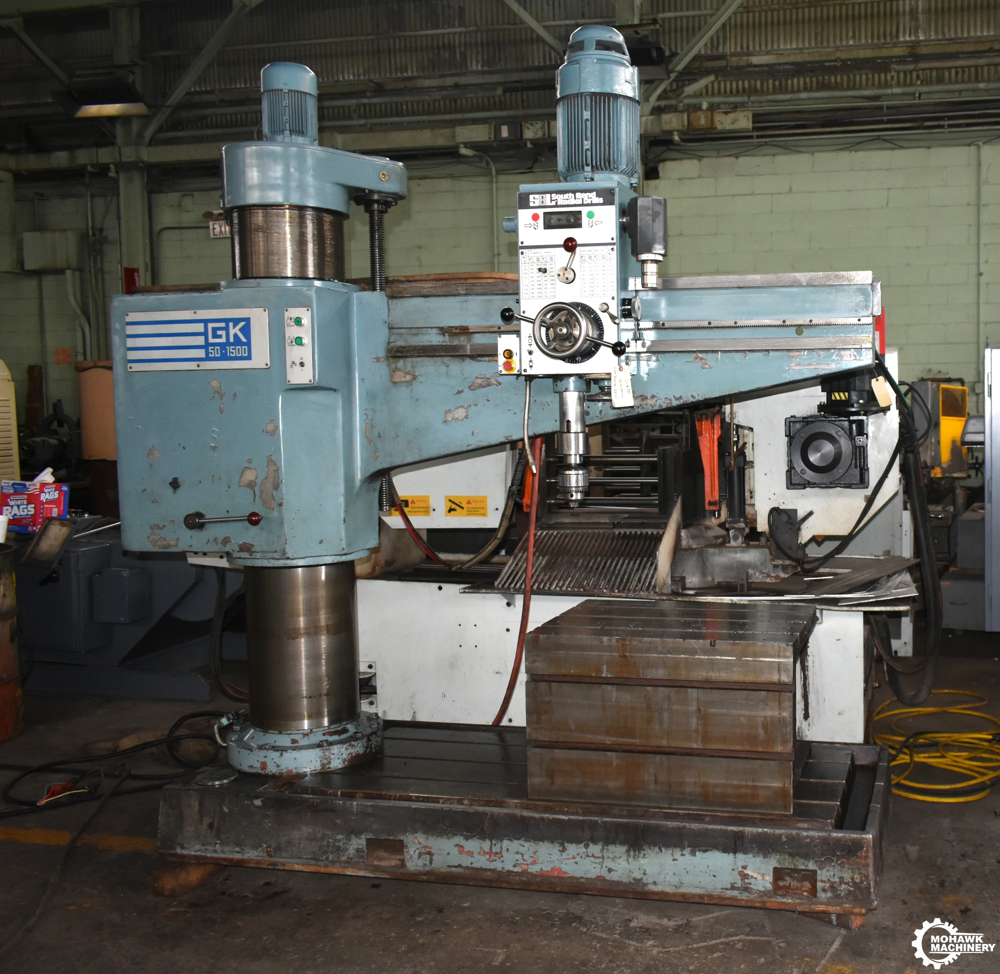 5'14"SOUTH BEND "GK50-1500" RADIAL DRILL w/TAPPING - PLAIN BOX TABLE - 5 MT - HYDRAULIC CLAMPING