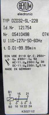 USED BEKUM DZD32-SL-228 RELAY 121754 DZD32SL228
