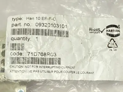NEW HARTING INSERT FEMALE CONNECTOR CRIMP HAN 10 EE-F-C 600V