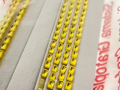117 | Grafoplast  Wire Markers F Black on Yellow 10 Strips 9TFX16 - New