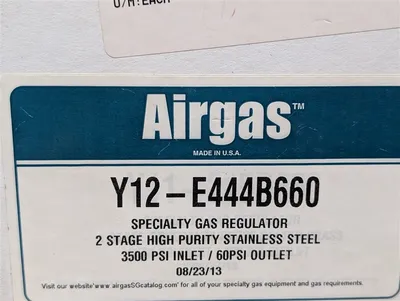 Airgas Y12-E444B660 Two Stage Stainless Steel Cylinder Regulator 50 PSIG New NIB