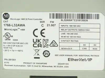 Allen Bradley 1766-L32AWA MicroLogix 1400 Controller Module 32Pt Ser C FW 21.007