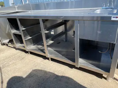 Used Falcon Restaurant Supply Used 108" Stainless Steel Table Counter with Sink and Faucet - SS144 Dishtables Illinois US | Falcon Restaurant Supply #1375999