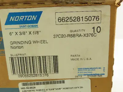 Norton 37C20-R5BRA-X376C Grinding Wheel 6"x 3/8"x 5/8" Lot of 10