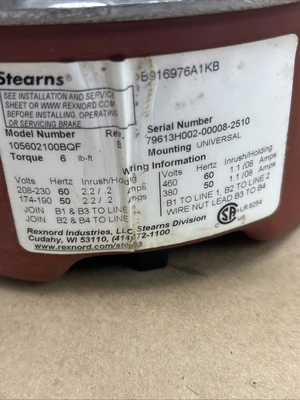 USED Stearns Stearns 105602100BQF Torque 6 Lb-ft