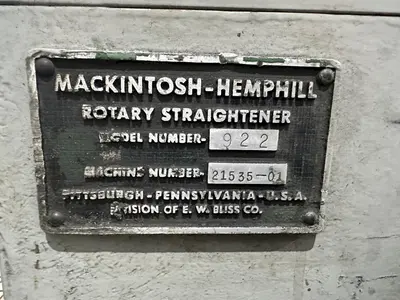 2.25" X 6 ROLL MACKINTOSH-HEMPHILL / TURNER MODEL #922 TUBE & BAR STRAIGHTENER: STOCK #22572