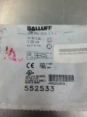 BALLUFF BES 516-3019-S4-C INDUCTIVE PROXMITY SENSOR, 10-30V. 5E-35/3