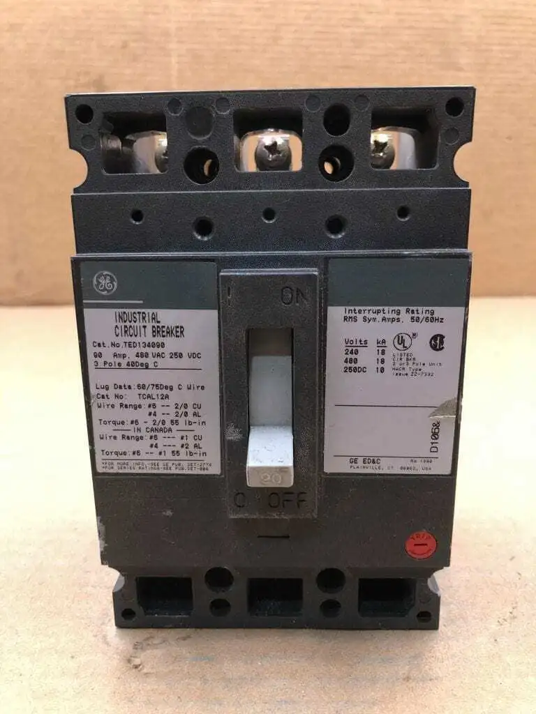 GE General Electric TED134090 90A 3 Pole Circuit Breaker 480VAC 250VDC