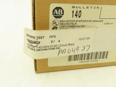 Allen Bradley 140-MN-0100 Manual Motor Starter 1.5Hp 600v 3Ph 0.63-1A Ser C