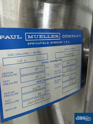USED Paul Mueller 150 Liter Mueller Reactor, 316L S/S, 35/60#