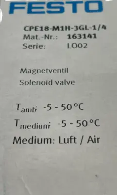 NEW FESTO CPE18-M1H-3GL-1/4 SOLENOID VALVE 163141 CPE18M1H3GL14