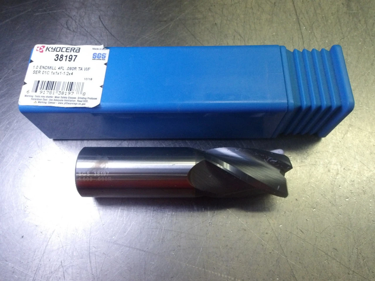 Kyocera/SGS 1" 4 Flute Carbide CR Endmill 1" Shank .09" R 38197 (LOC3586)