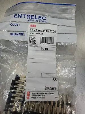 ABB 1SNA163311R2200 PC61 10-POLES TERMINAL JUMPER, LOT OF 10. 4F-50/1