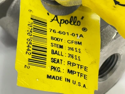 76-601-01A | Apollo  Ball Valve 3-Way CF8M 1/2" 800CWP - New – Open box