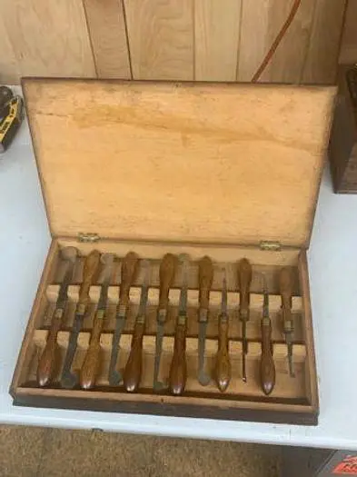 5981-385  Antique Holtzapffel & Co Ornamental Lathe Wood Shaping / Turning Tools, Set of 12, London Rare!