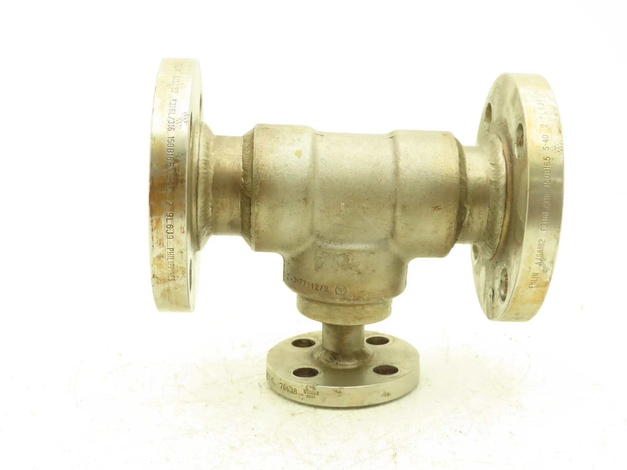 Enlin A/SA182F 316L Stainless Reducing Tee 2"x2"x 3/4" Flanged Pipe Adapter