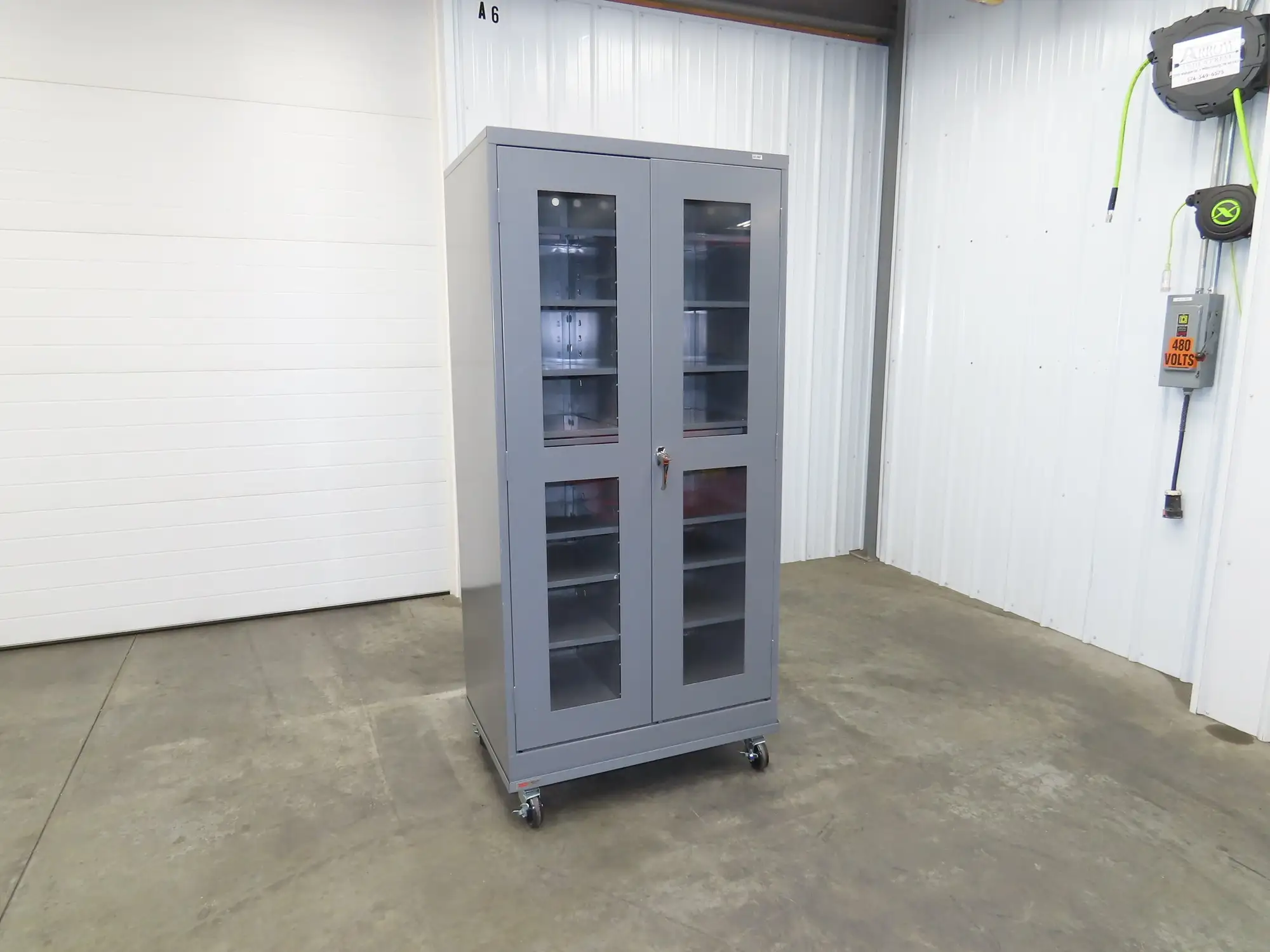 Uline H-8960 Storage Charging Cabinet 32 Outlet 120V Clear Dual Door 36" Wide