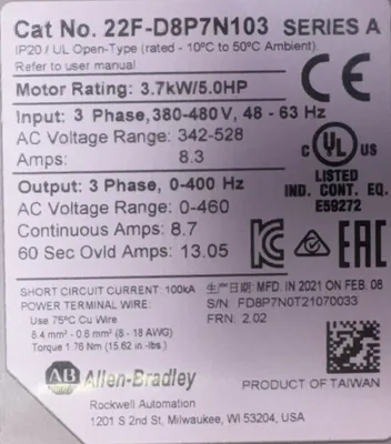 NEW Allen-Bradley 22F-D8P7N103 SER. A