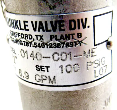 NEW KUNKLE 0140-C01-ME0100 RELIEF VALVE 0140C01ME0100