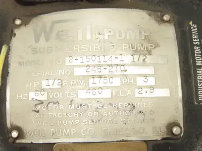 Weil Submersible Waste Water Pump 1-1/2" Flange 1/2HP 1750 RPM 460V 3PH