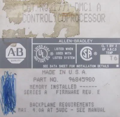 USED ALLEN BRADLEY 1771-DMC1 CONTROL COPROCESSOR SER.A REV.E 1771DMC1