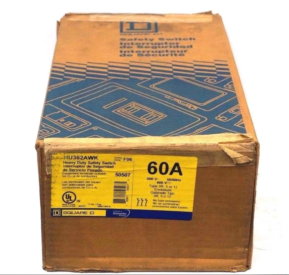 NEW SQUARE D HU3632AWK SAFETY SWITCH 60A, 600V, 50/60HZ