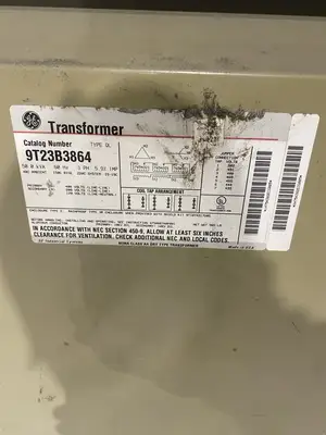 9T23B3864 | GE Transformer  Type QL 50.0 kVA 60Hz 3 PH 5.9% 1MP 480V-208/120V - Used