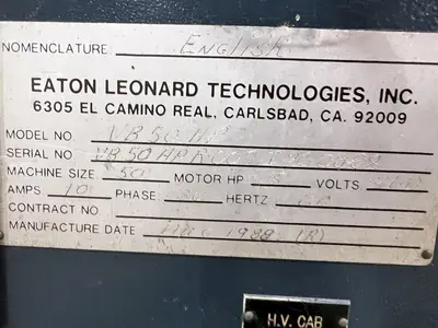 USED EATON LEONARD VB50HPCAPACITY, TUBE DIAMETER ... .625" X .083" WALL