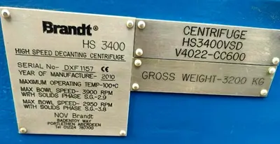 (2) NOV/Brandt HS-3400 VSD decanter centrifuge skids, 316SS.