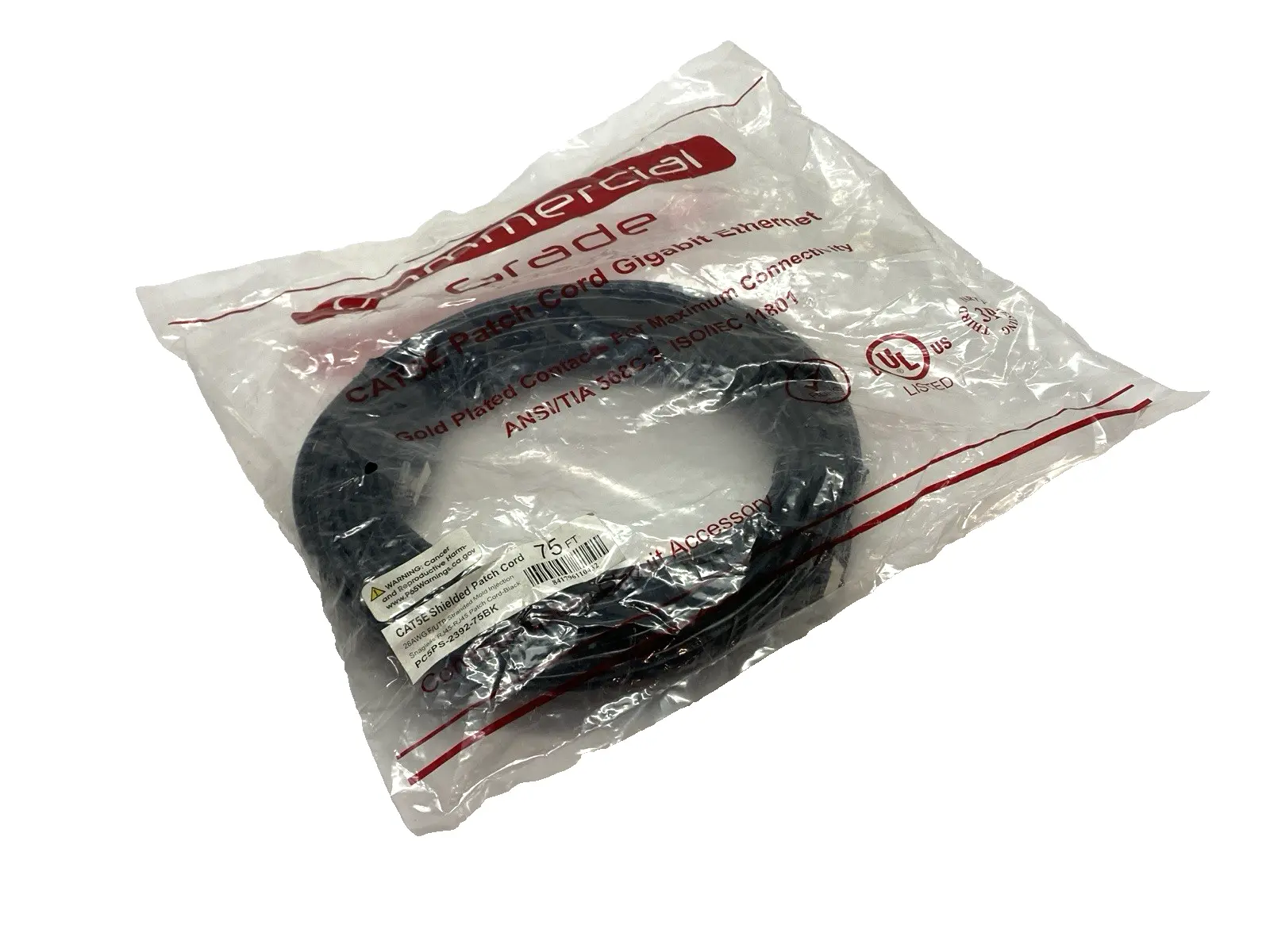 PC5PS-2392-75BK | Snagless Double-Ended RJ45 Connectors Patch Cordset 75' - New
