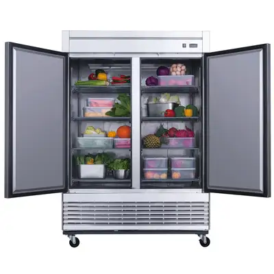 New | in-Stock Dukers New Dukers D55R Stainless Steel Solid 2-Door Commercial Reach-in Refrigerator Refrigerators Illinois US | Falcon Restaurant Supply #1376292