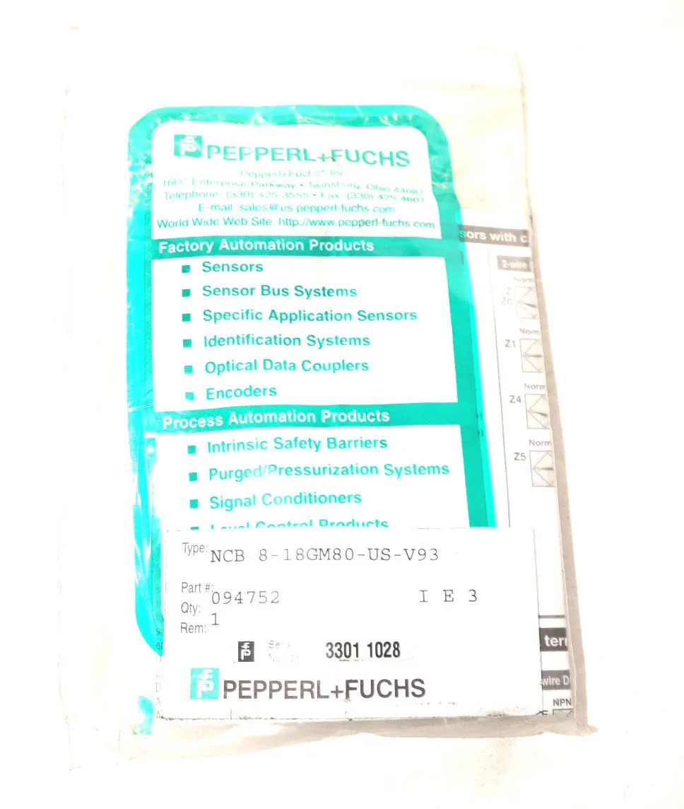 NEW PEPPERL & FUCHS NCB-8-18GM80-US-V93 PROXIMITY SWITCH NCB818GM80USV93
