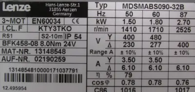 NEW LENZE MDSMABS090-32B MOTOR 277/480V MDSMABS09032B