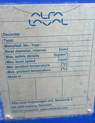 (2) Alfa-Laval CHNX 944B-31GG decanter centrifuges, 316SS.