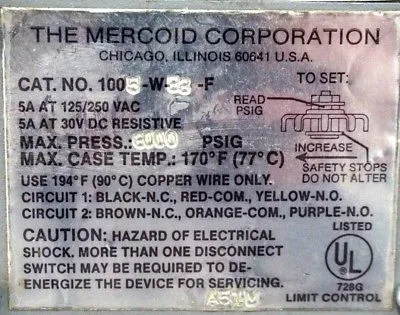 NEW MERCOID 1005-W-B3-F PRESSURE SWITCH 1005WB3F