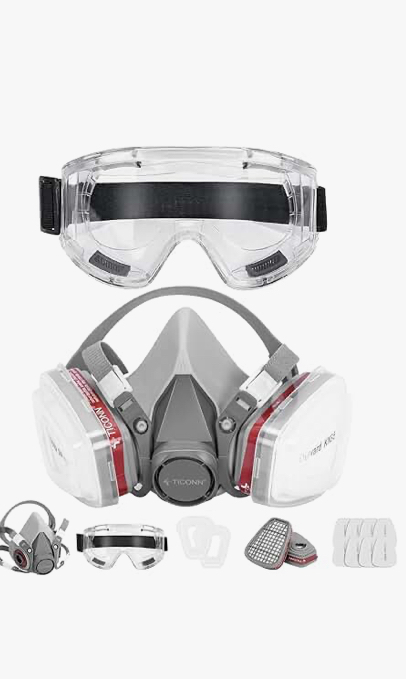 BODC6DM59W - 2-Set Respirator Mask with Filters, Reusable Full-Face Gas Mask with Goggles