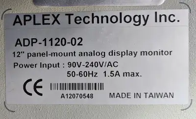 Aplex Tecnology ADP-1120-02 12" Panel-mount analog display monitor (BIN651)
