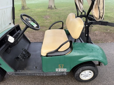(1) 2017 E-Z-Go golf cart with a Kawasaki gas engine, model 625111G01, includes canopy, ball cover, ...