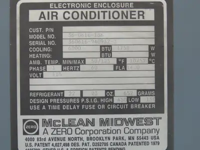 Mclean Midwest 36-0616-136 Electrical Enclosure Air Conditioner 6000 BTU 115V