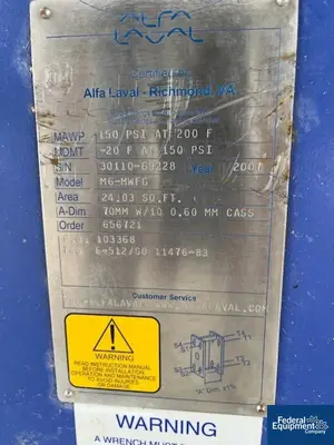 New | in-Stock Alfa Laval 24 Sq Ft Alfa Laval Plate Heat Exchanger, S/S, 150# Heat Exchangers Texas US | Federal Equipment Company #1337726