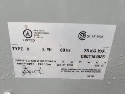 75 kVA Temporary Power Distribution Cart 600V Pri. 208Y/120V Sec.
