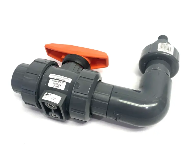 Used GEORG FISCHER TYP 546 PRO BALL VALVE PVC-U, 1" SOCKET ENDS, TO RT ANGLE ADAPTER Valves/Fittings | Maverick Industrial Sales #1098937