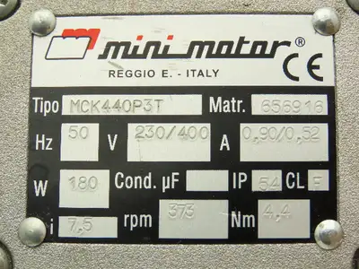 Mini Motor MCK440P3T Gearmotor 373rpm 180W 230-400V 7.5:1 Hollow Shaft