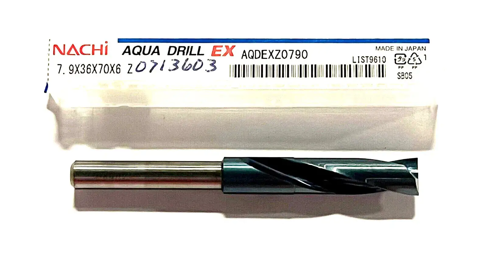 NACHI 7.9mm Solid Carbide Drill 2xD Aqua EX Coating 180° 2 Flute Made In Japan